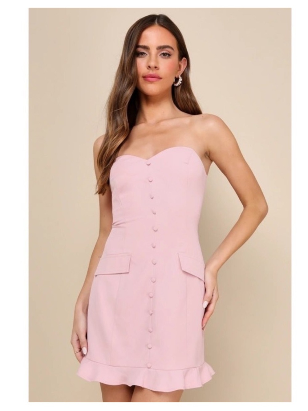 Lulu's Stylish Status Blush Pink Strapless Ruffled Strapless Mini Dress XL